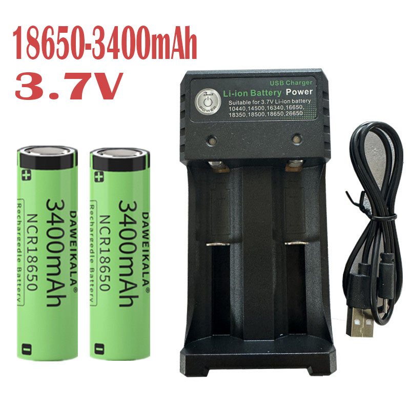 Vape Battery 18650 - プレミアム 18650B 3400mAh 3.7V バッテリー（充電器付き）- 高ドレイン充電式、懐中電灯、ベープモッド、電源デバイス用